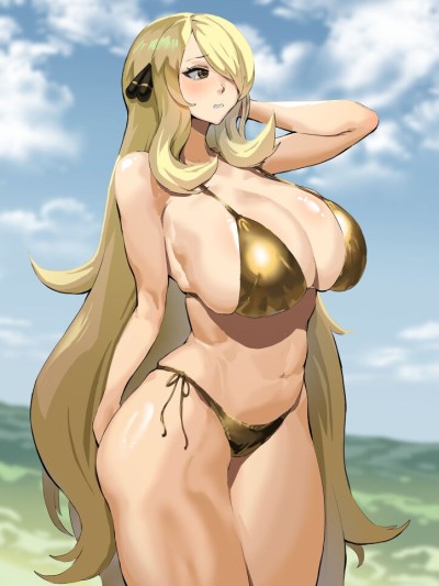 Cynthia is embarrassed to wear a gold bikini