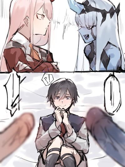 Zero Two and Zero One x Hiro futa